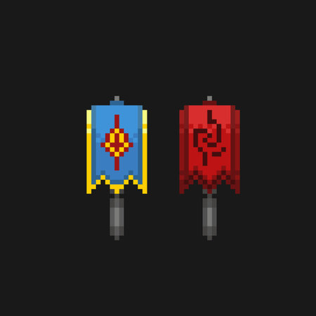 medieval flag in pixel art styleのイラスト素材
