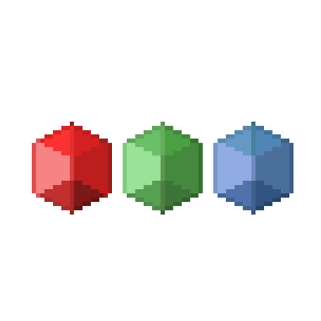 cube collection set with different color in pixel art styleのイラスト素材
