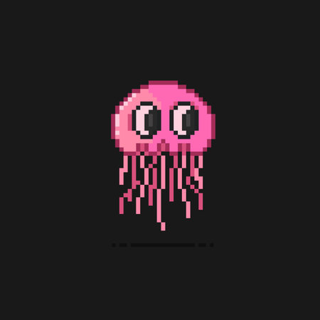cute pink jellyfish with eye in pixel art styleのイラスト素材
