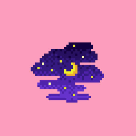 midnight view with cloud silhouette in pixel art styleのイラスト素材