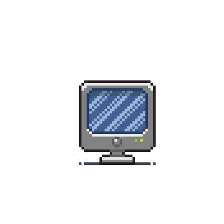 monitor with blank screen in pixel art styleのイラスト素材