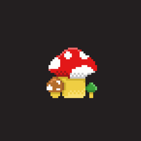 mushrooms in pixel art styleのイラスト素材