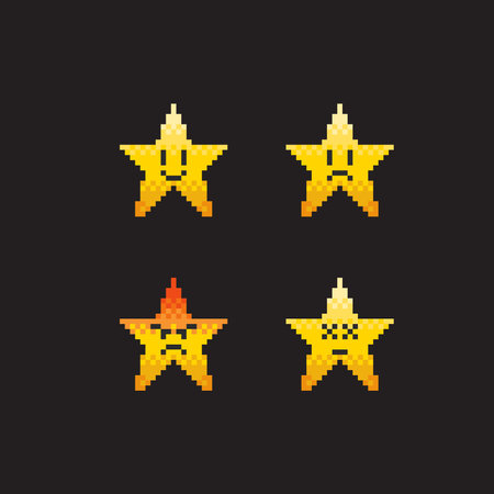 star colletion with emotion face in pixel art styleのイラスト素材