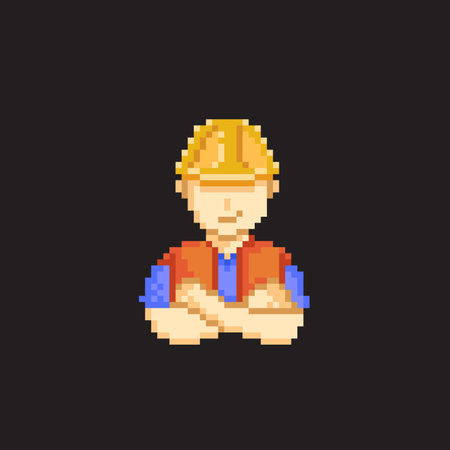 worker man with folding hand in pixel art styleのイラスト素材
