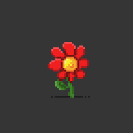 red flower in pixel art styleのイラスト素材