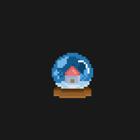 round glass with home within in pixel art styleのイラスト素材