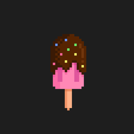 strawberry ice cream with chocolate topping in pixel art styleのイラスト素材