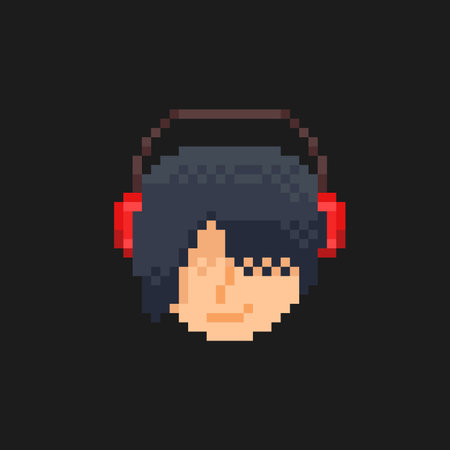 male head wearing headphone in pixel art styleのイラスト素材