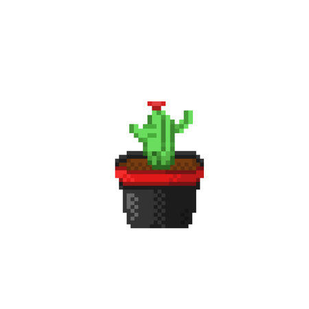 little cactus in the pot with pixel art styleのイラスト素材