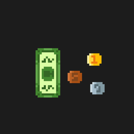 money paper and coin in pixel art styleのイラスト素材