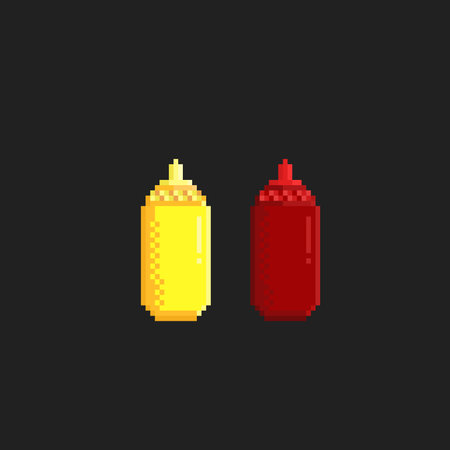 mayonnaise and sauce bottle in pixel art styleのイラスト素材