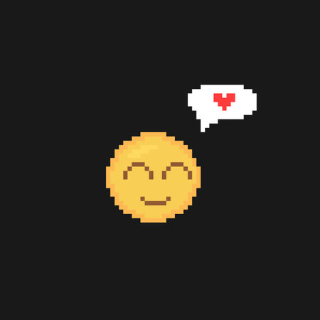 yellow head with speech bubble in pixel art style