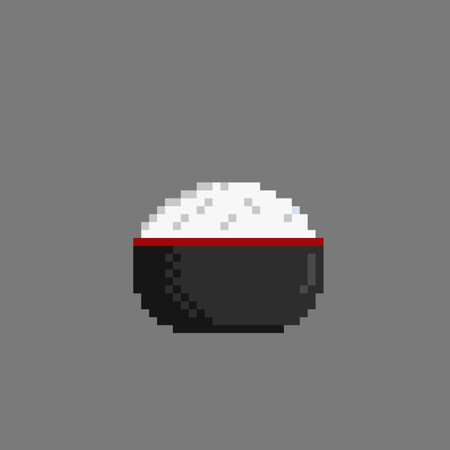 rice in the black bowl in pixel art styleのイラスト素材