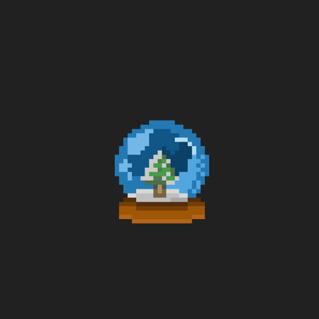round glass with snow spruce tree within in pixel art styleのイラスト素材