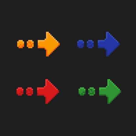arrow set with different color in pixel art styleのイラスト素材