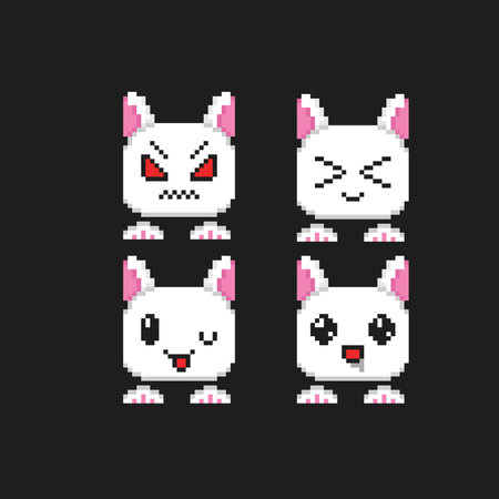 bunny head collection with different face in pixel art styleのイラスト素材