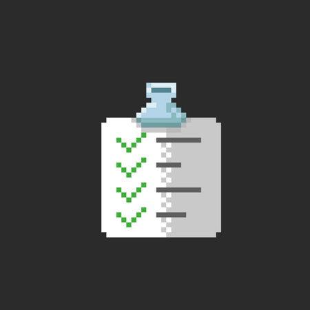 checklist paper document in pixel art styleのイラスト素材
