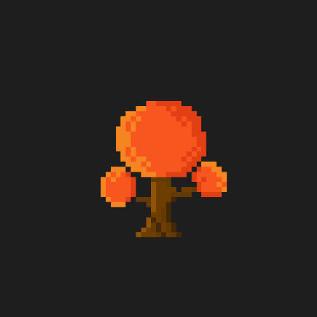 tree with autumn leaf in pixel art styleのイラスト素材