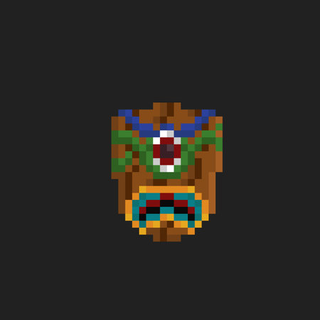 wooden mask in pixel art styleのイラスト素材