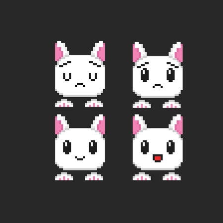 bunny head collection set with different face in pixel art styleのイラスト素材