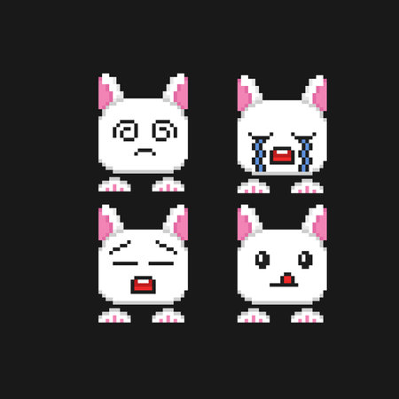 bunny head collection set with different face in pixel art styleのイラスト素材