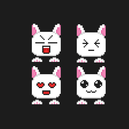 bunny head collection with different face in pixel art styleのイラスト素材