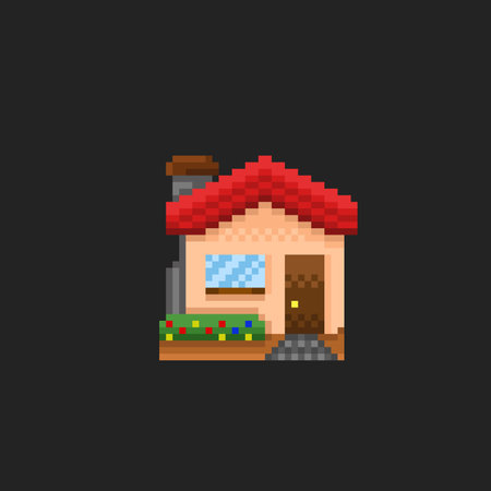 a home building in pixel art styleのイラスト素材
