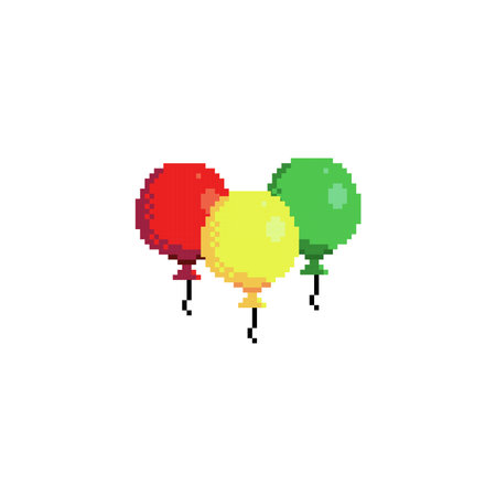 three balloon with different color in pixel art styleのイラスト素材