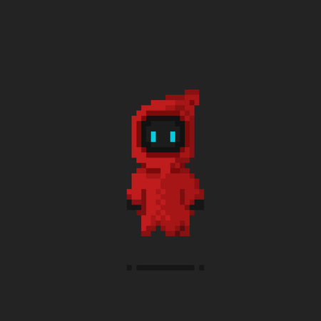 a red hooded character in pixel art styleのイラスト素材
