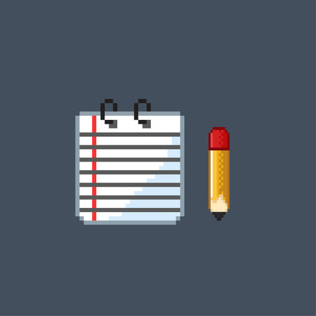 notes and pencil in pixel art styleのイラスト素材