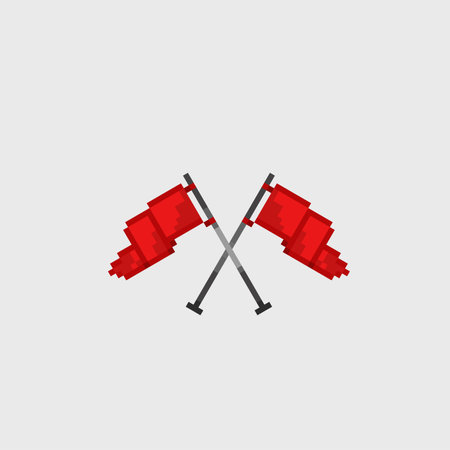 crossed red flag in pixel art styleのイラスト素材