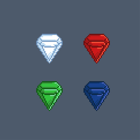 diamond set with different color in pixel art styleのイラスト素材