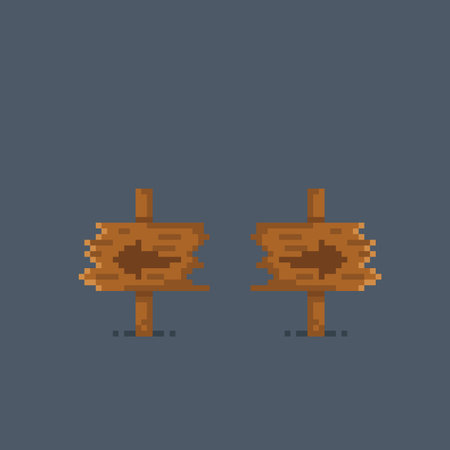 wooden direct sign post in pixel art styleのイラスト素材