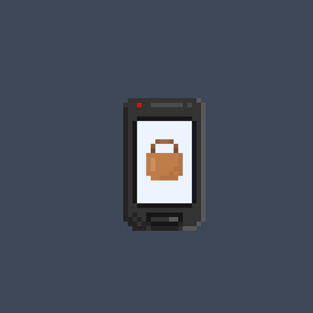 black phone with shopping bag screen in pixel art styleのイラスト素材