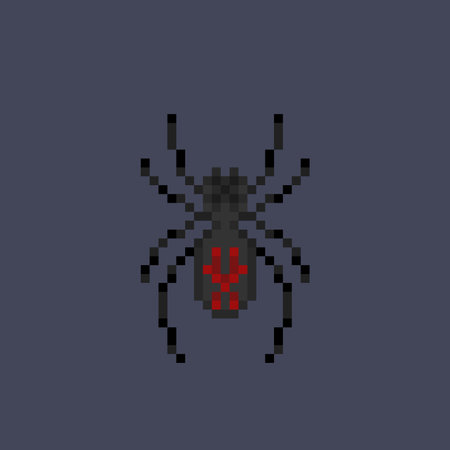 black spider in pixel art styleのイラスト素材