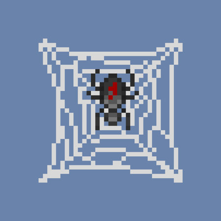 spider in the web with pixel art styleのイラスト素材
