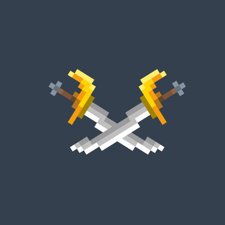crossed sword in pixel art styleのイラスト素材