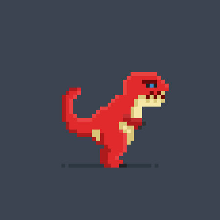 red tyrannosaur in pixel art styleのイラスト素材