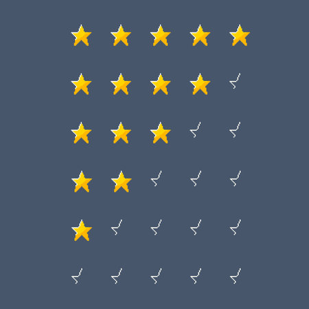 star rating collection set in pixel art styleのイラスト素材