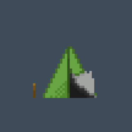 green tent in pixel art styleのイラスト素材