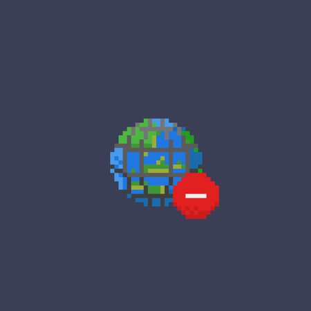 globe net with forbidden sign in pixel art styleのイラスト素材