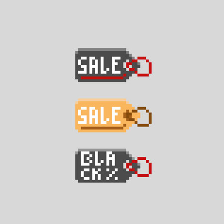 sale tag with different color in pixel art styleのイラスト素材