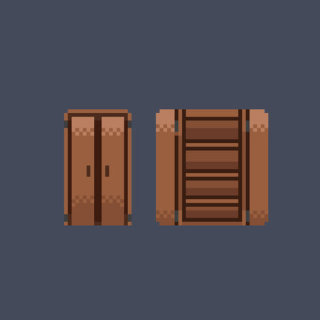 open and close wooden wardrobe in pixel art styleのイラスト素材