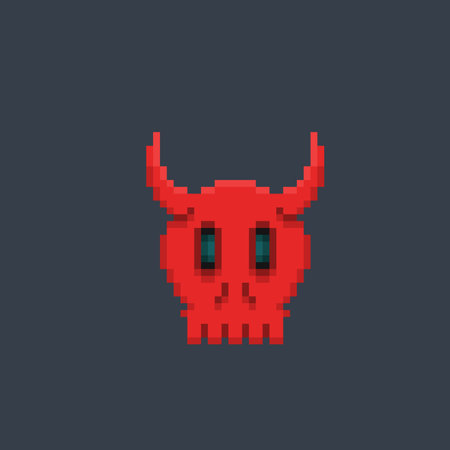 red skull head in pixel art styleのイラスト素材