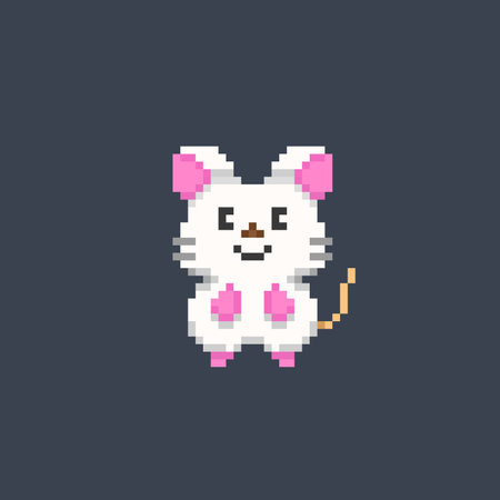 white mouse in pixel art styleのイラスト素材