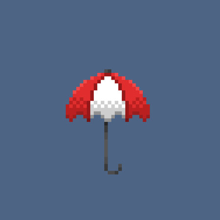 red and white umbrella in pixel art styleのイラスト素材