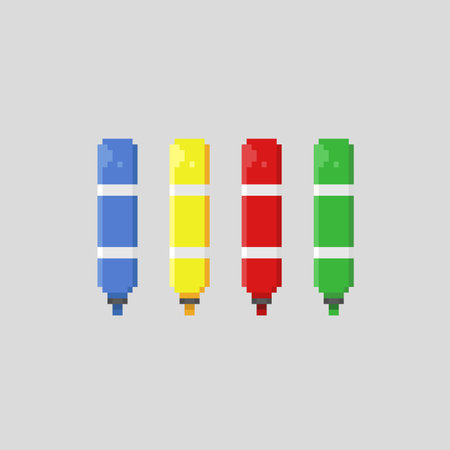 marker set with different color in pixel art styleのイラスト素材