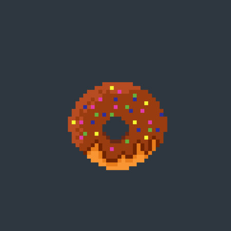 chocolate cream donut in pixel art styleのイラスト素材