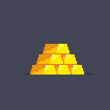 golden bar pile in pixel art styleのイラスト素材