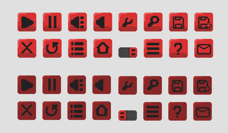 red button collection set in pixel art styleのイラスト素材